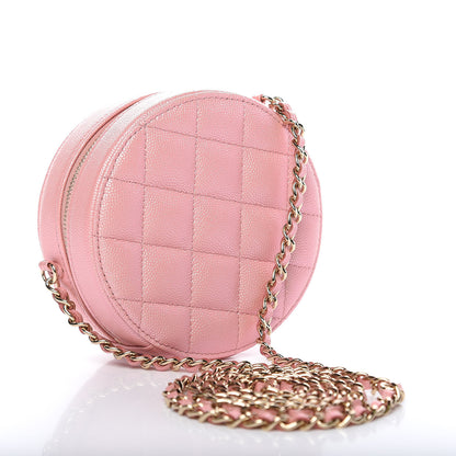 Chanel Iridescent Caviar Resin Quilted Round Clutch With Chain Pink 3 of 8
