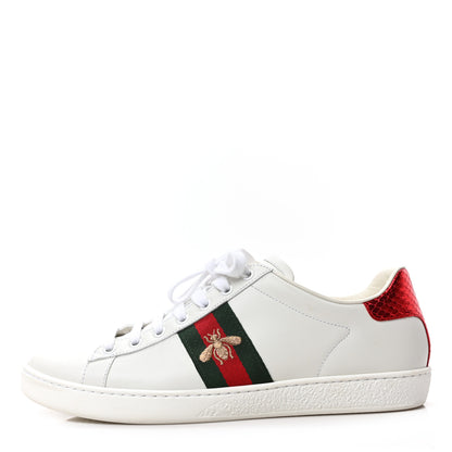Gucci Calfskin Ayers Bee Embroidered Womens Ace Sneakers 41 White Green 1 of 8