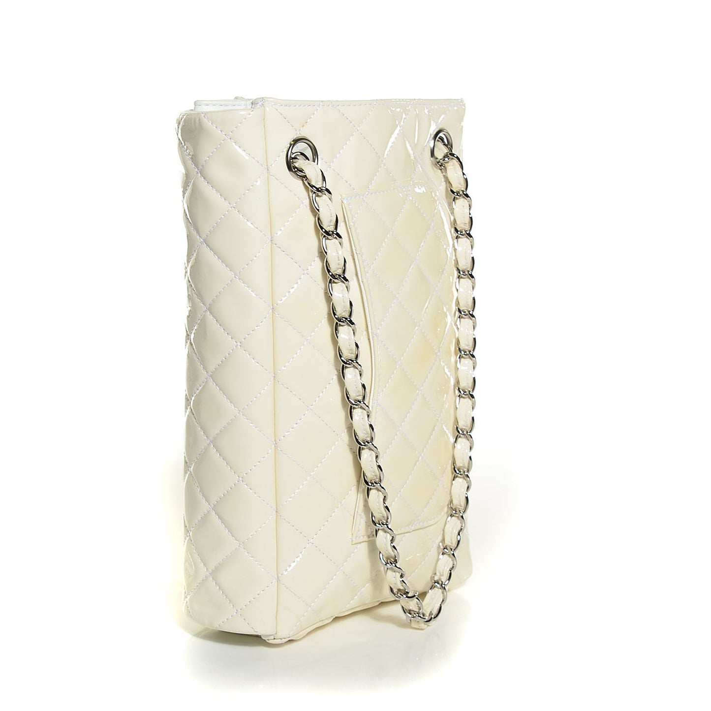 Patent Quilted Upside Down Flap White