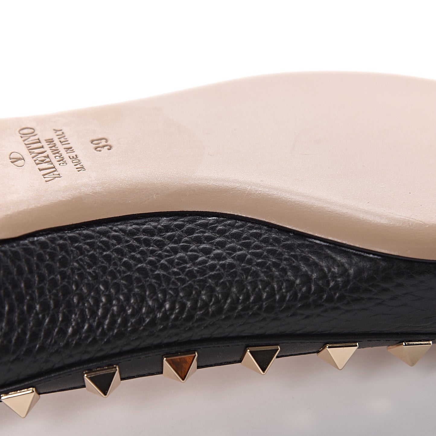 Pebbled Calfskin Rockstud Ballerina Flats 39 Black