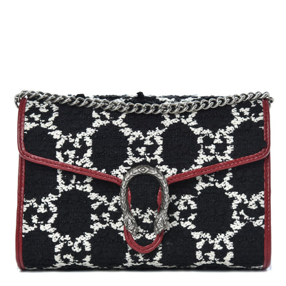 Gucci Tweed GG Monogram Mini Dionysus Chain Wallet Black White Romantic Cherry 1 of 10