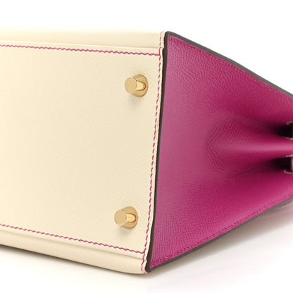 Hermes Epsom Bi-Color Horseshoe Kelly Sellier 28 Craie Rose Pourpre 7 of 13