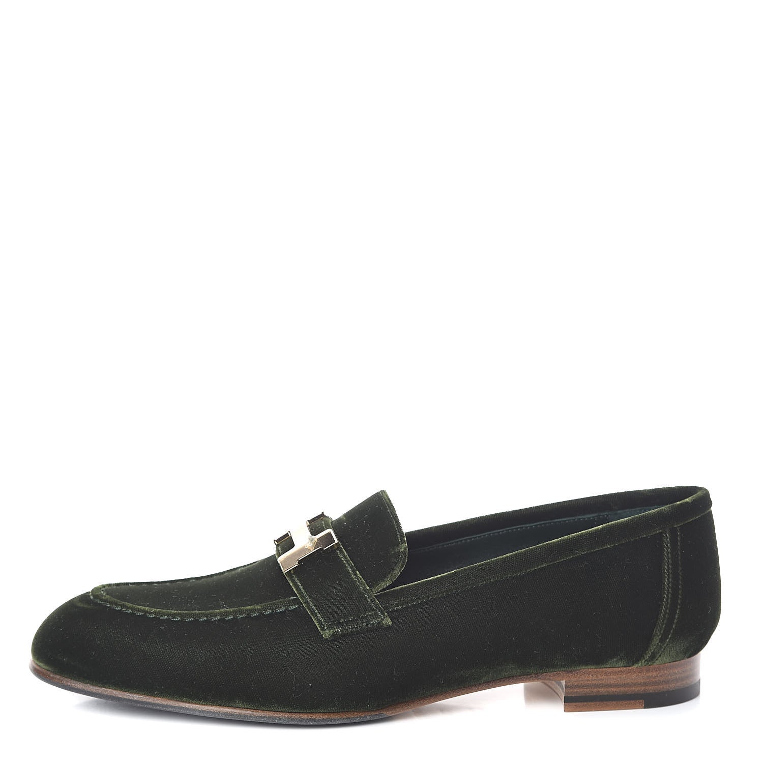 Hermes Velvet Womens Paris Loafers 39 Vert 1 of 7