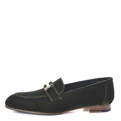 Hermes Velvet Womens Paris Loafers 39 Vert 1 of 7