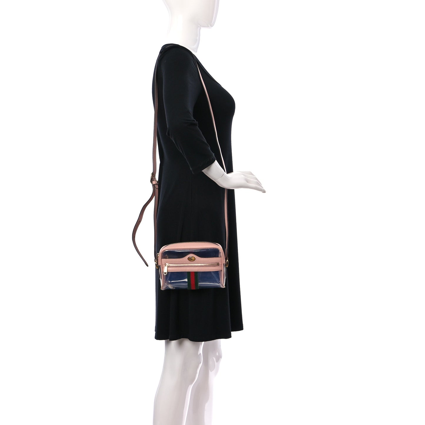 Vinyl Web Mini Ophidia Transparent Shoulder Bag Perfect Pink