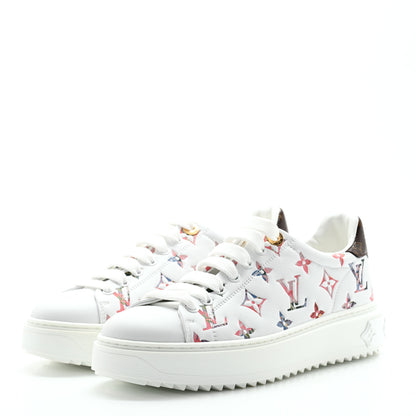 Louis Vuitton Lambskin Embossed Floral Monogram Time Out Sneakers 37.5 White 3 of 10