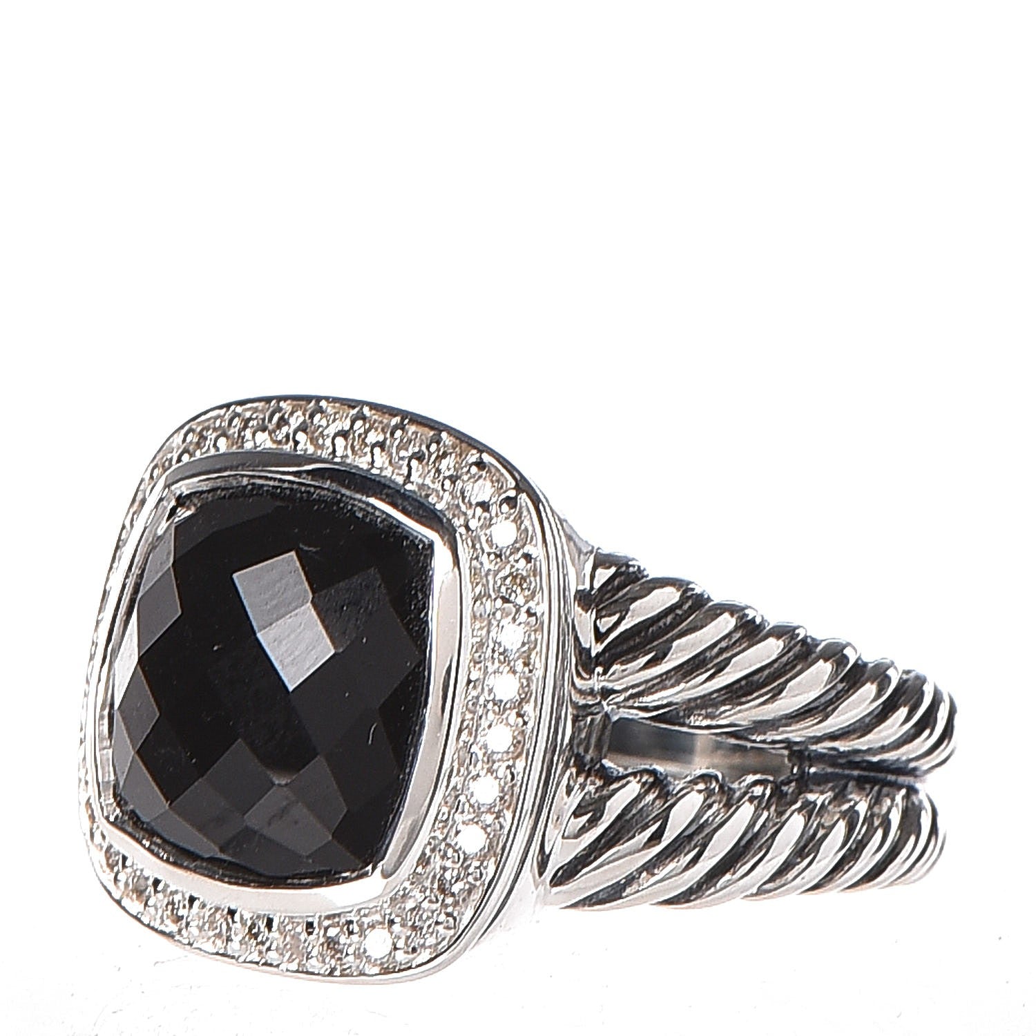 David Yurman Sterling Silver Diamond Black Onyx 11mm Albion Ring 54 7 3 of 5