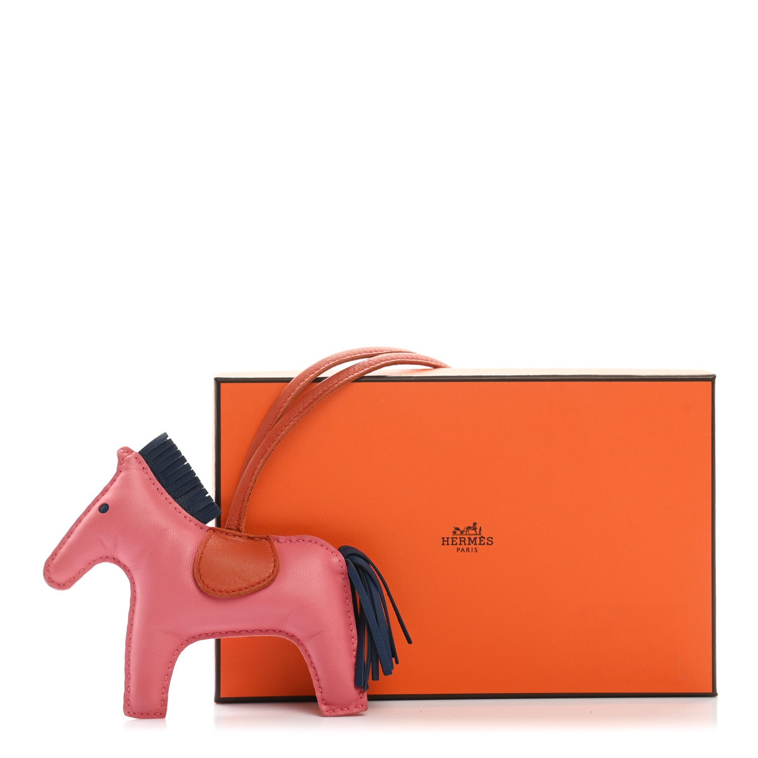 Hermes Milo Lambskin Grigri Rodeo Horse Bag Charm MM Rose Azalee Cornaline Bleu De Malte 6 of 6