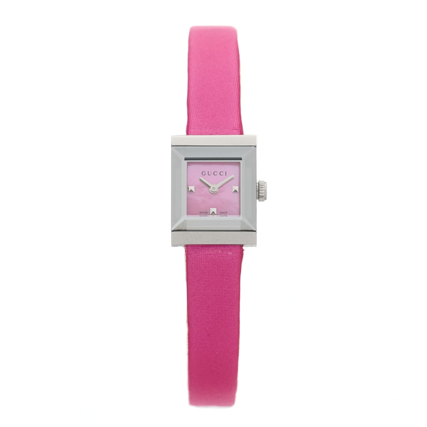 Stainless Steel Satin Pink Mother of Pearl 14mm G-Frame Square Quartz Watch Fuchsia
