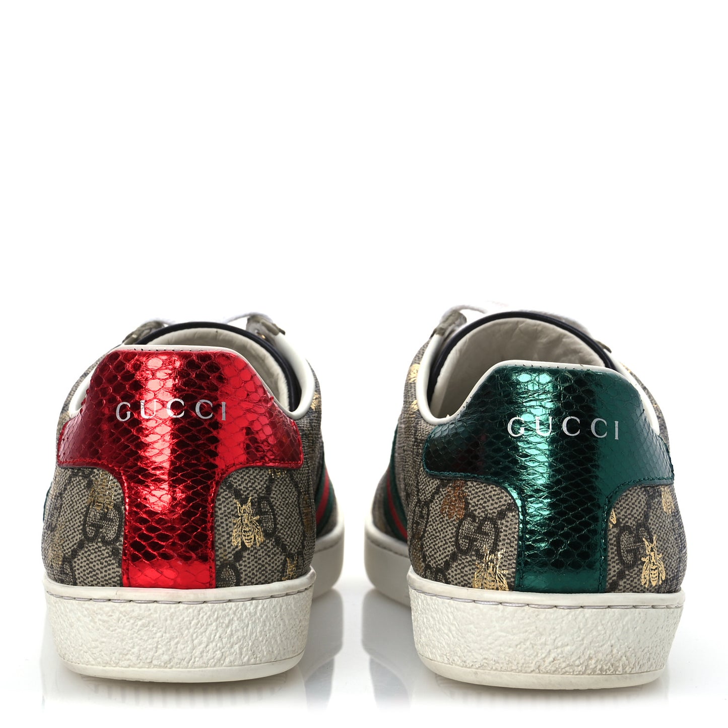 GG Supreme Monogram Bees Ayers Web Womens Ace Sneakers 39 Beige Oro Green Red