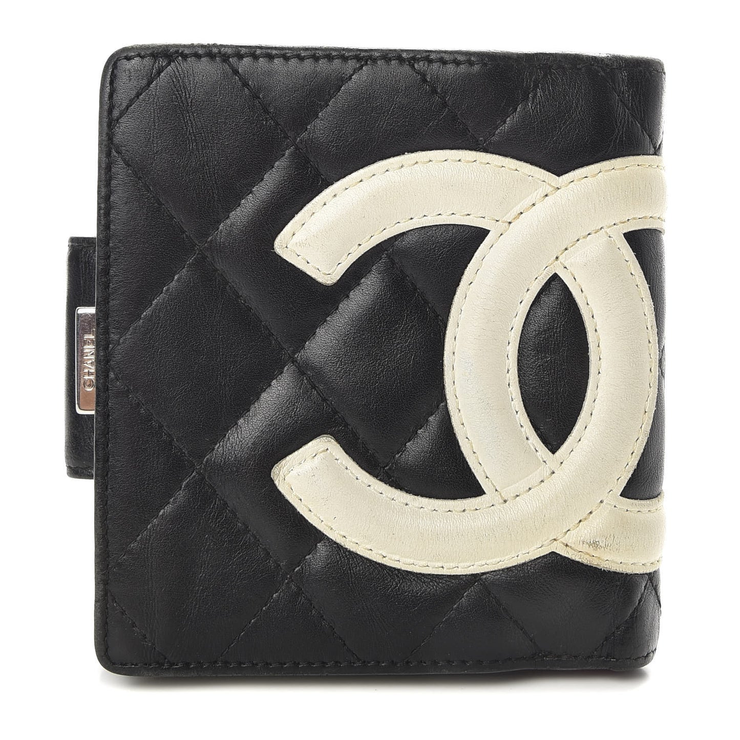 Calfskin Quilted Cambon Bi-Fold Wallet Black White