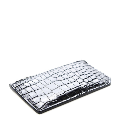Saint Laurent Calfskin Crocodile Embossed 5 Fragments Zip Pouch Card Holder Black 4 of 8