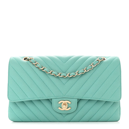Chanel Caviar Flat Chevron Quilted Medium Double Flap Green 1 of 14