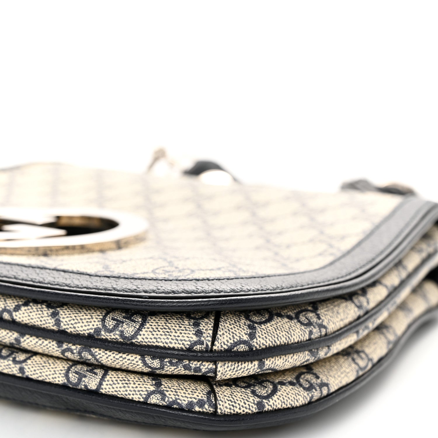 Gucci GG Supreme Monogram Textured Dollar Calfskin Web Medium Blondie Top Handle Shoulder Flap Bag Beige Blue 10 of 11