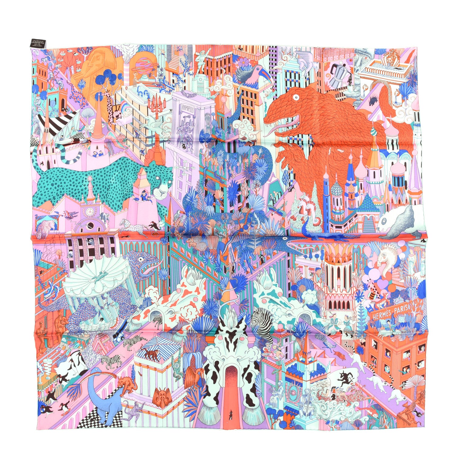 Hermes Silk Animapolis Scarf 90 Bleu Lavande Vert 1 of 5