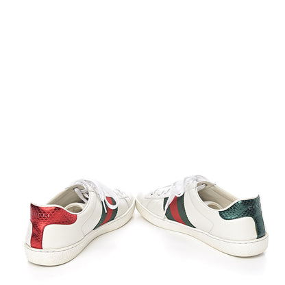 Gucci Miro Soft Calfskin Laminated Ayers Web Bee Embroidered Mens Ace Sneakers 7.5 White Red Flame Green 13 of 14