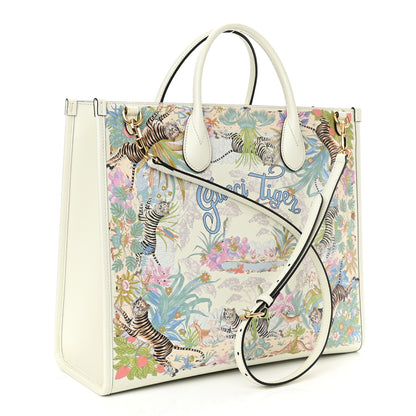 Gucci New Shangai Calfskin Tiger Savanah Textured Calfskin Medium Tote Chalky White Multicolor 3 of 11