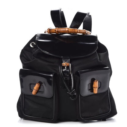 Gucci Patent Leather Nylon Bamboo Backpack Black 1 of 12