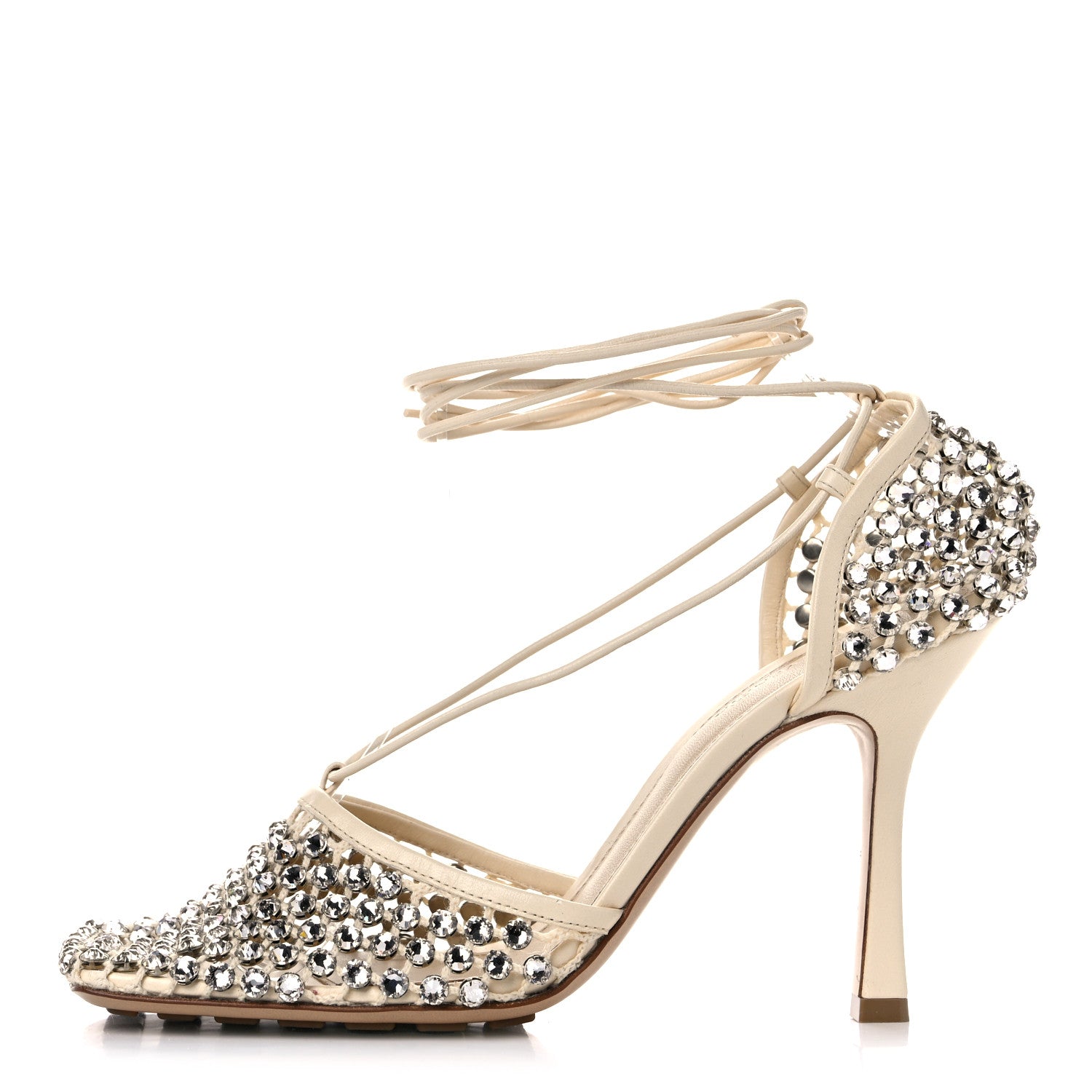 Bottega Veneta Mesh Nappa Crystal Embellished Sparkle Stretch Ankle Tie Sandals 40 Toile 1 of 13