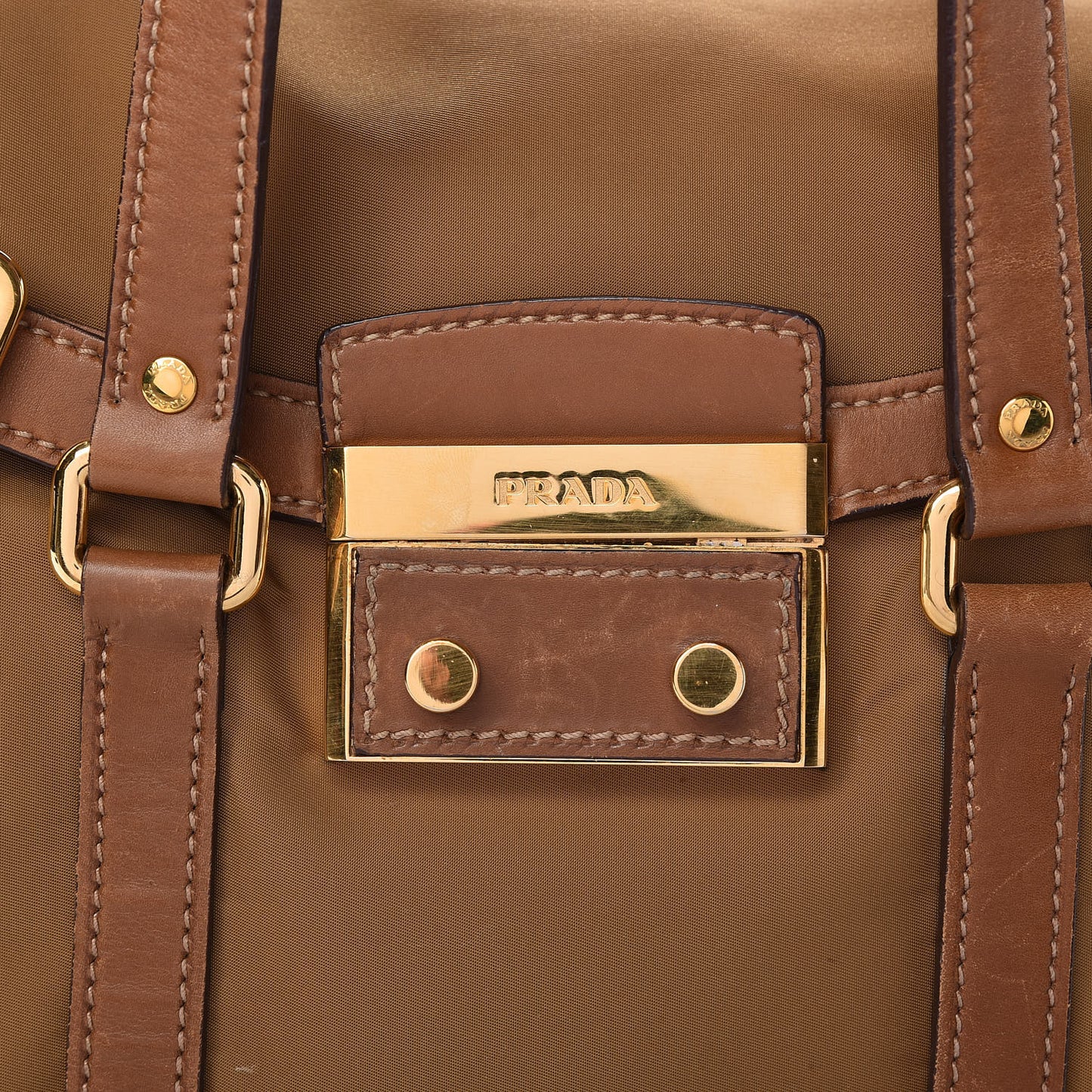 Tessuto Nylon Calfskin Shoulder Bag Brown
