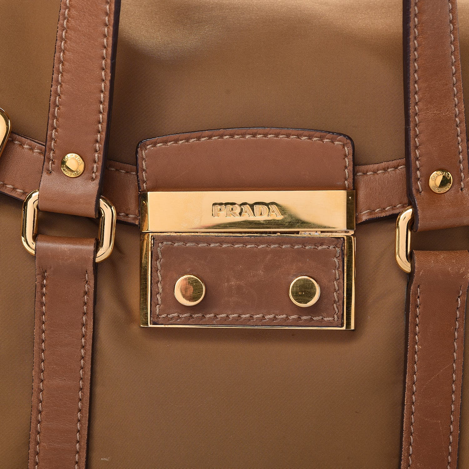 Prada Tessuto Nylon Calfskin Shoulder Bag Brown 13 of 30