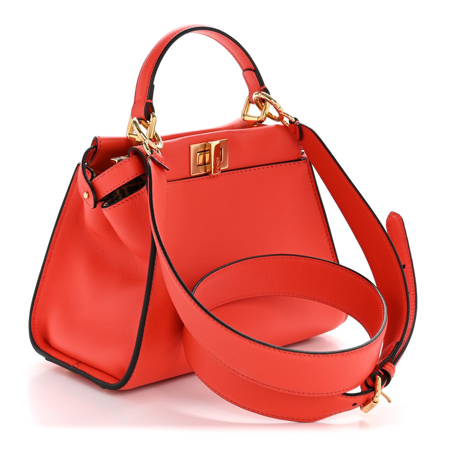 Vitello Seta Suede FF Mini Peekaboo Iconic Satchel Tulipano Miele Moro