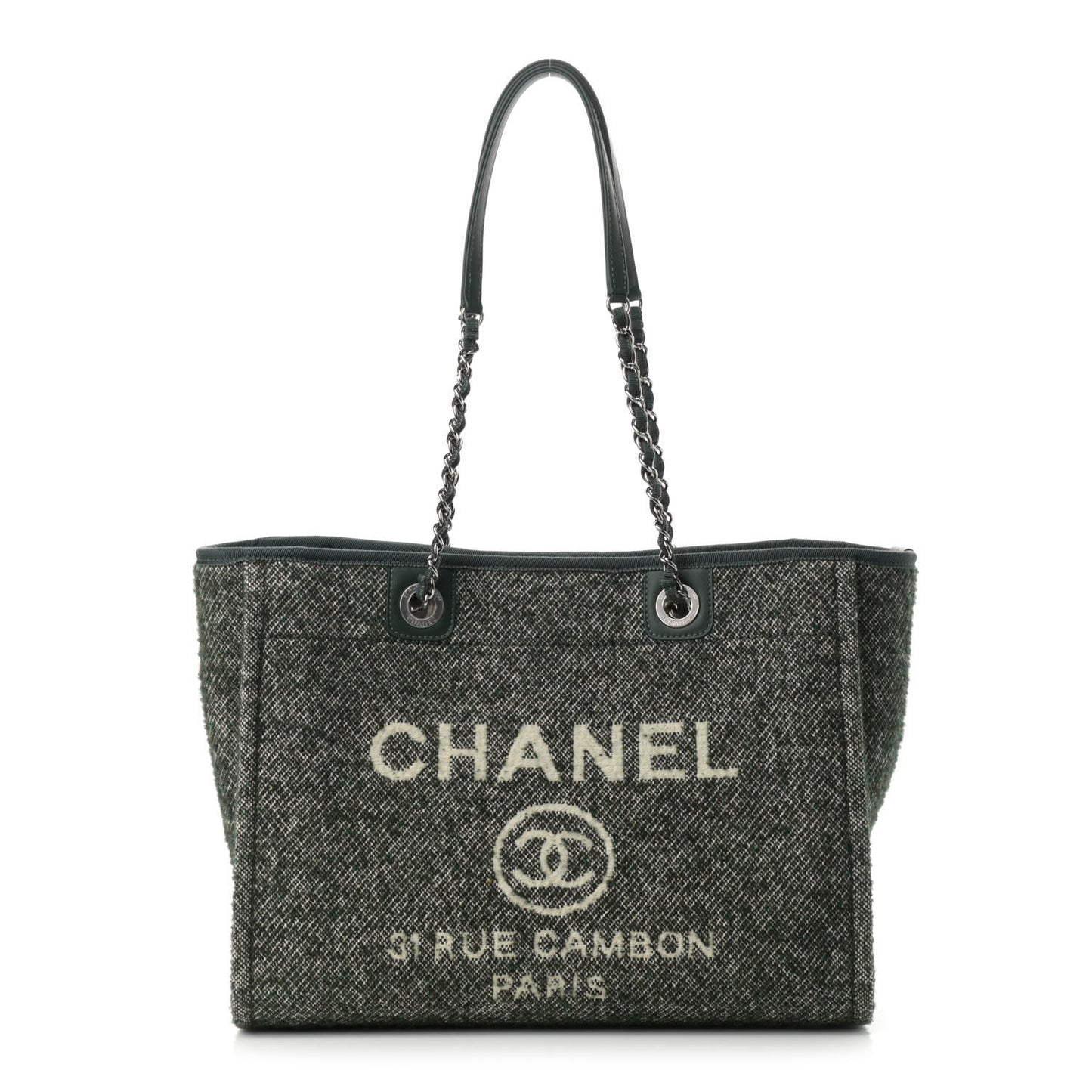 Mixed Fibers Calfskin Small Deauville Tote Green