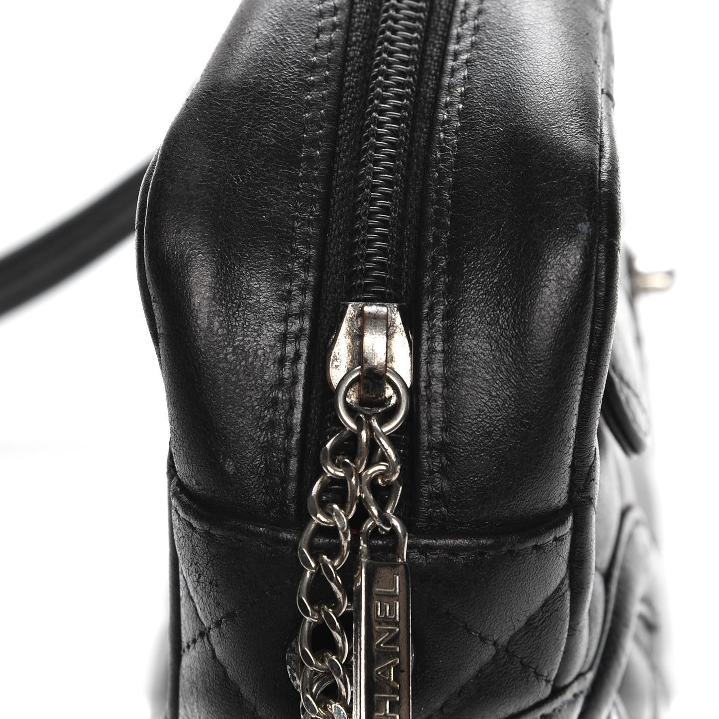 Calfskin Quilted Cambon Camera Case Black