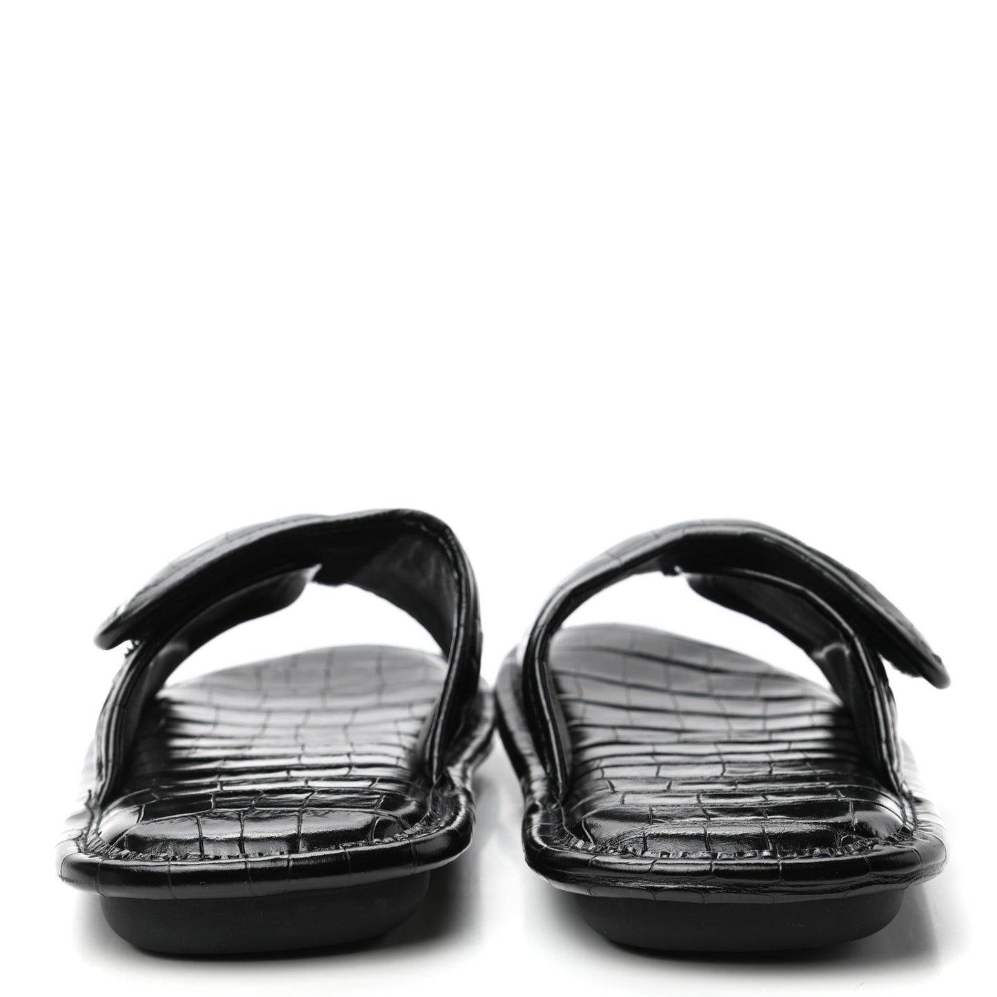 BALENCIAG Calfskin Logo Crocodile Embossed Home Slide Sandals 37 Black