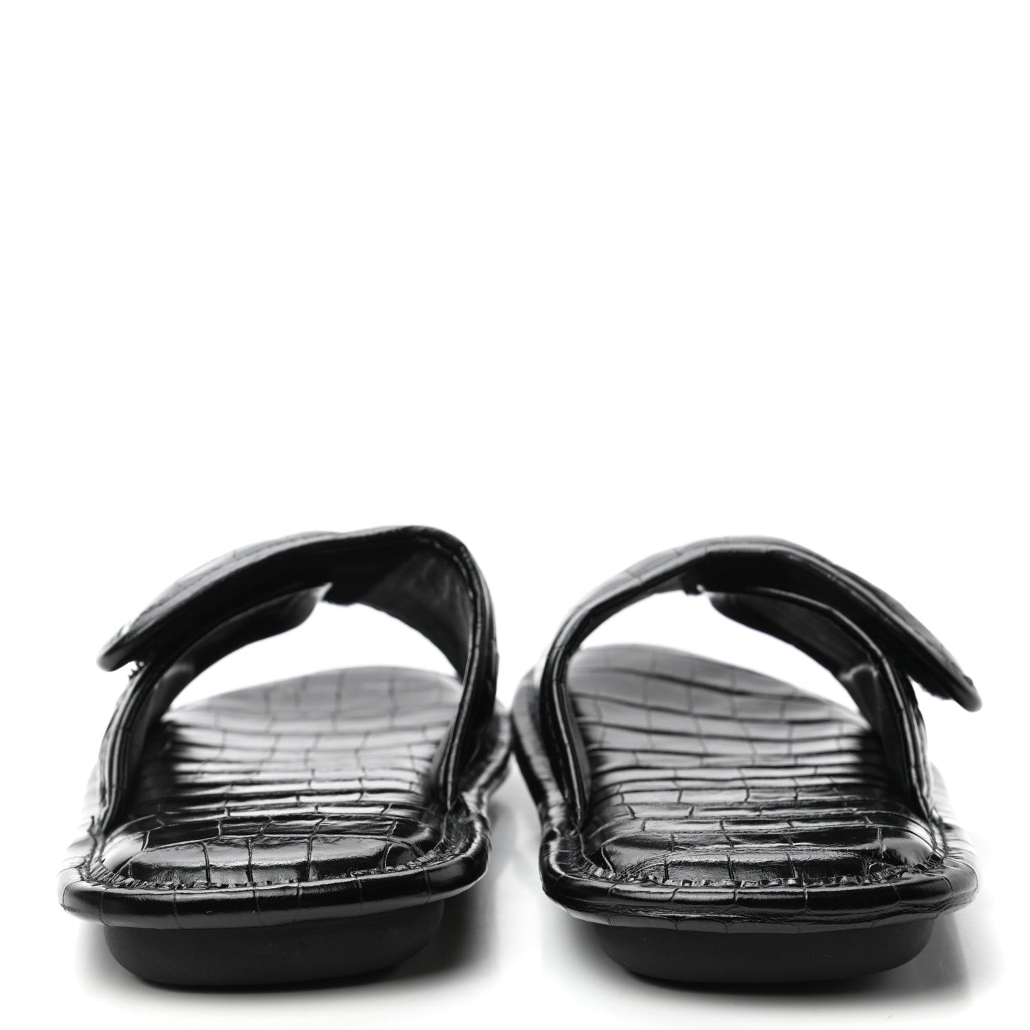 Balenciaga BALENCIAG Calfskin Logo Crocodile Embossed Home Slide Sandals 37 Black 6 of 8