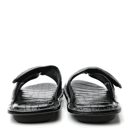 Balenciaga BALENCIAG Calfskin Logo Crocodile Embossed Home Slide Sandals 37 Black 6 of 8