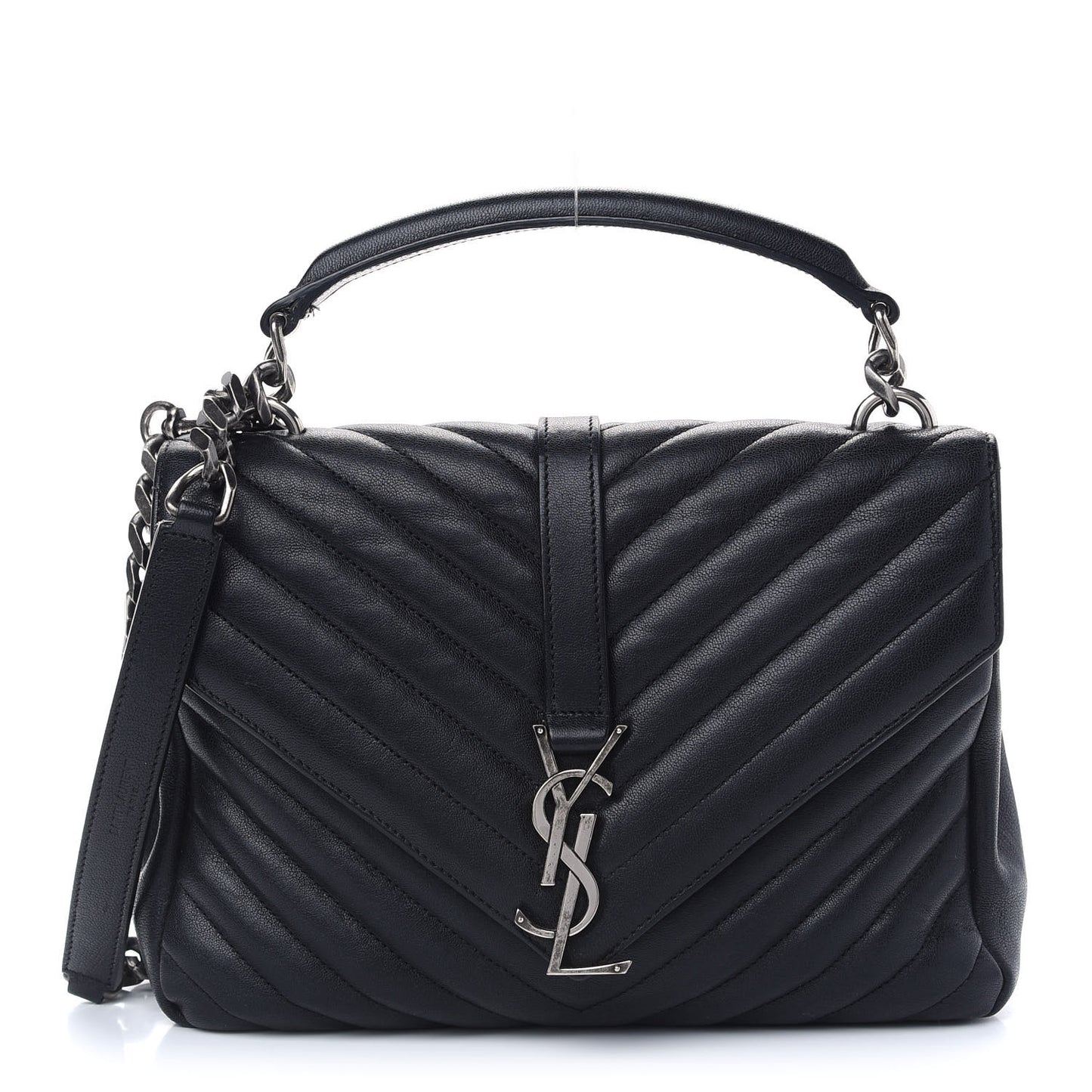 Sheepskin Matelasse Chevron Monogram Medium College Bag Black