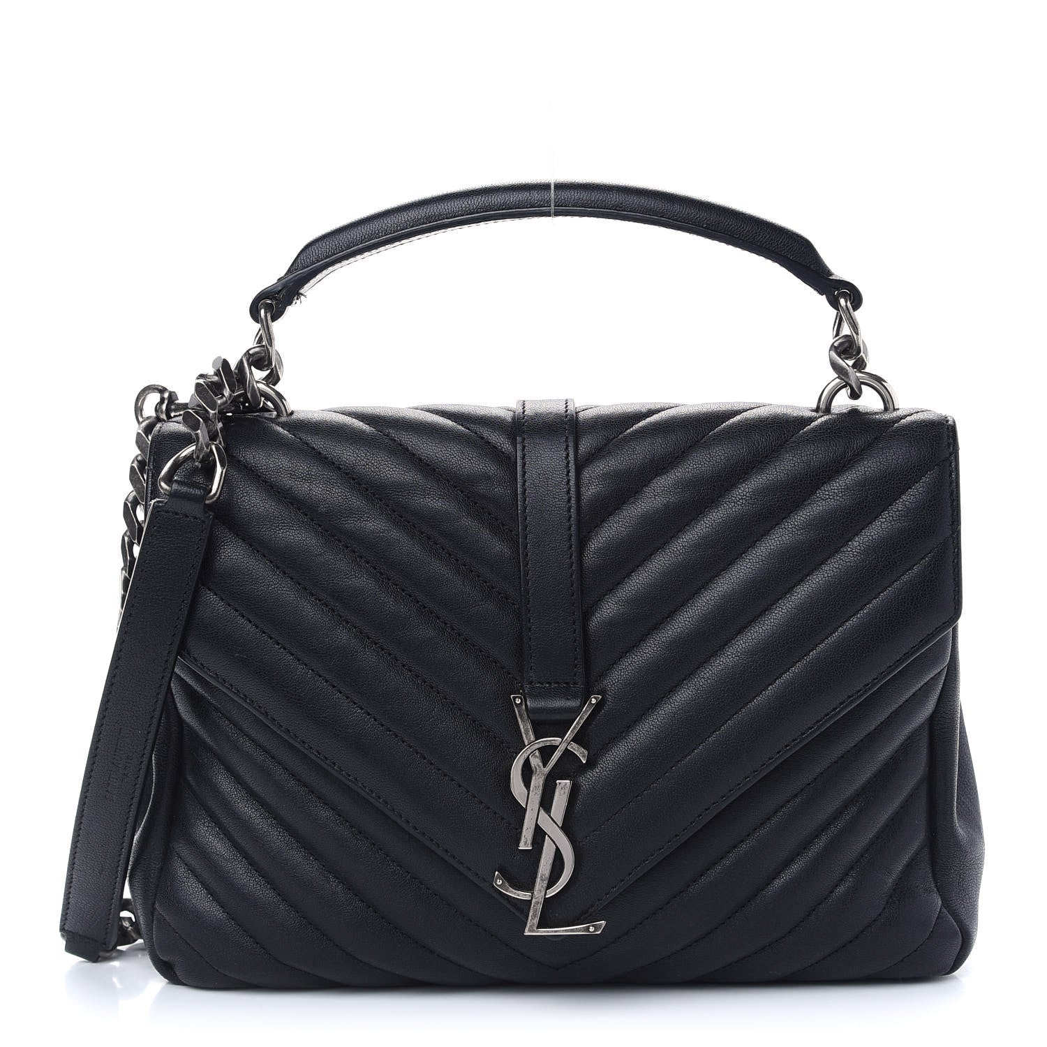 Saint Laurent Sheepskin Matelasse Chevron Monogram Medium College Bag Black 1 of 9