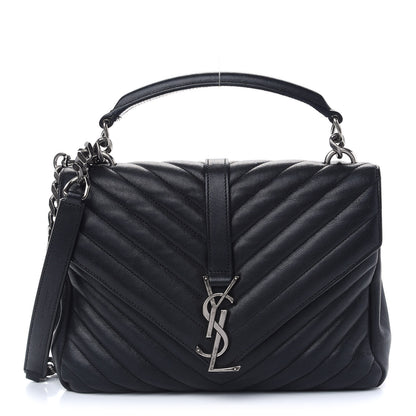 Saint Laurent Sheepskin Matelasse Chevron Monogram Medium College Bag Black 1 of 9