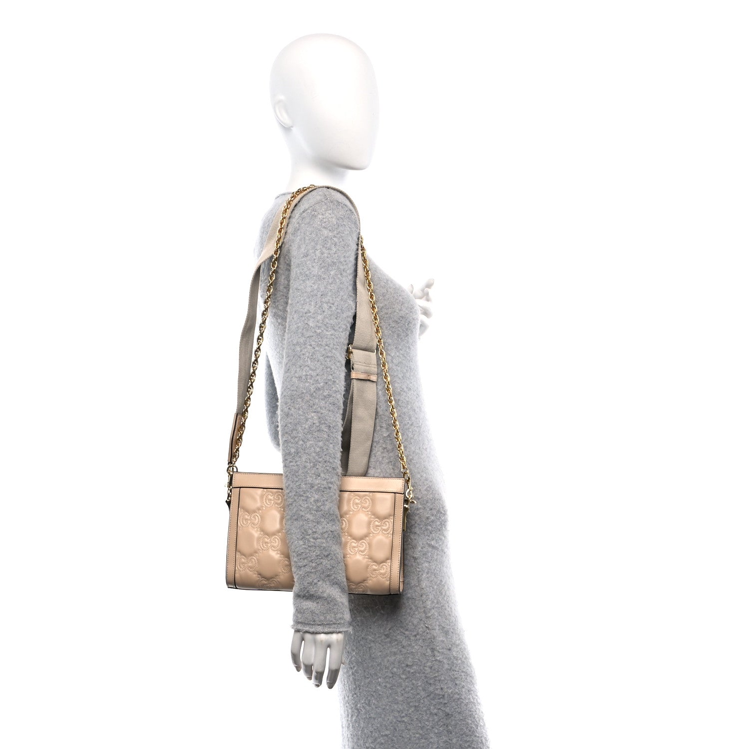 Gucci Calfskin GG Matelasse Small Slim Chain Shoulder Bag Naturale 2 of 12