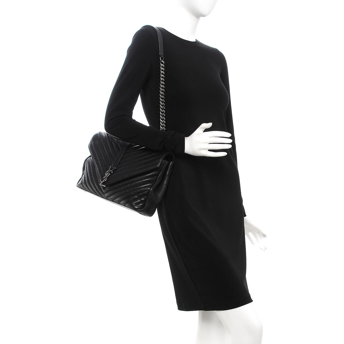 Sheepskin Matelasse Chevron Monogram Large College Satchel Black