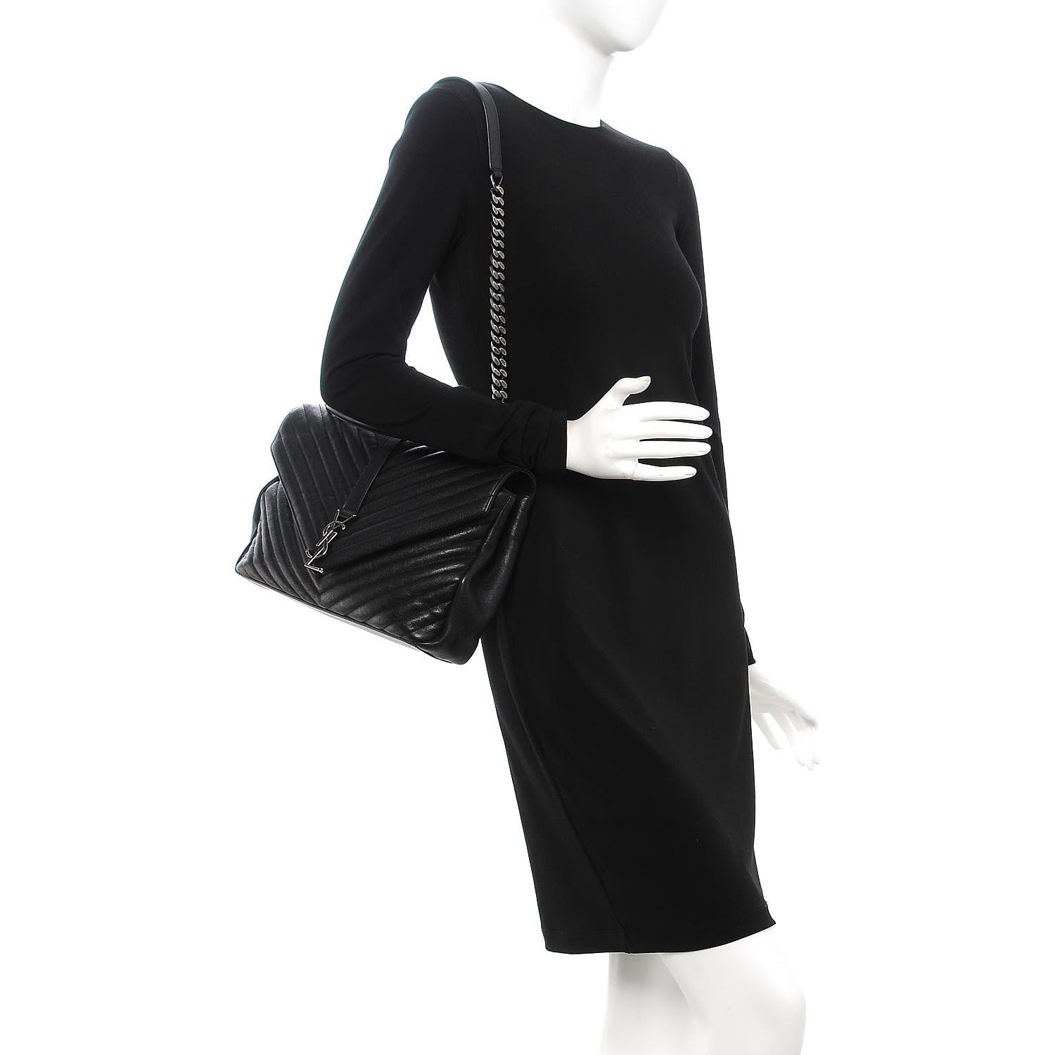 Saint Laurent Sheepskin Matelasse Chevron Monogram Large College Satchel Black 2 of 9