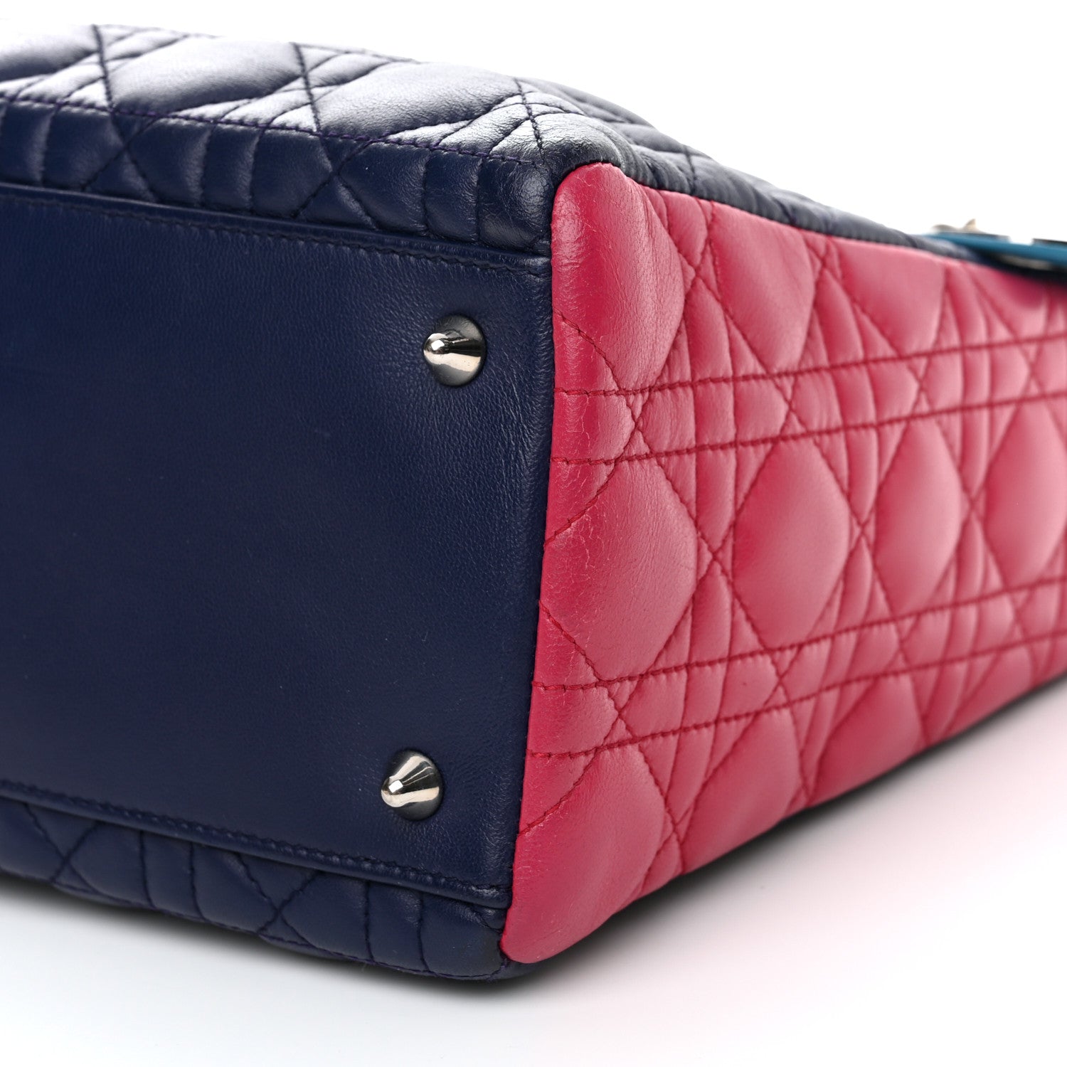 Christian Dior Lambskin Cannage Medium Tri-Color Lady Dior Sapphire Fuchsia Turquoise 10 of 18