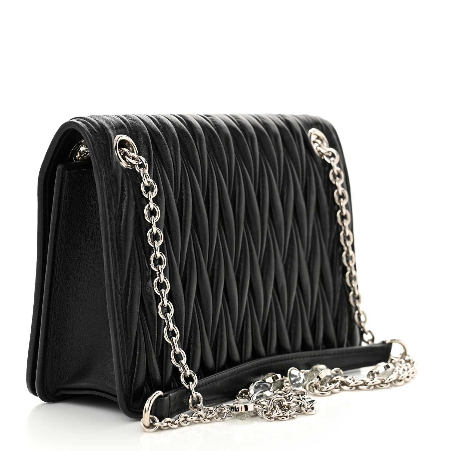 Miu Miu Nappa Matelasse Crystal Mini Chain Bag Black 4 of 11