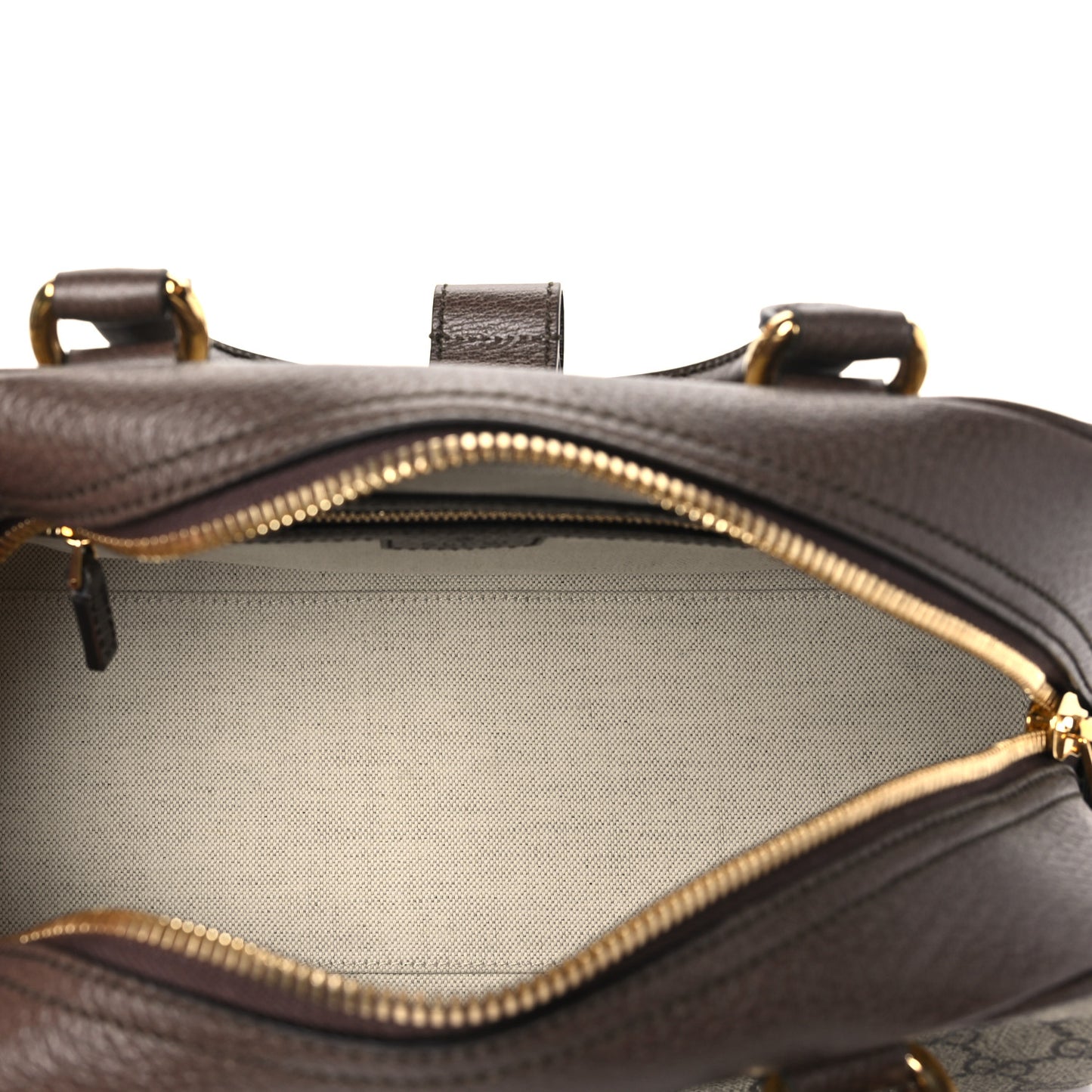 GG Supreme Monogram Textured Dollar Calfskin Web Medium Ophidia Top Handle Bowler Bag Beige Ebony New Acero