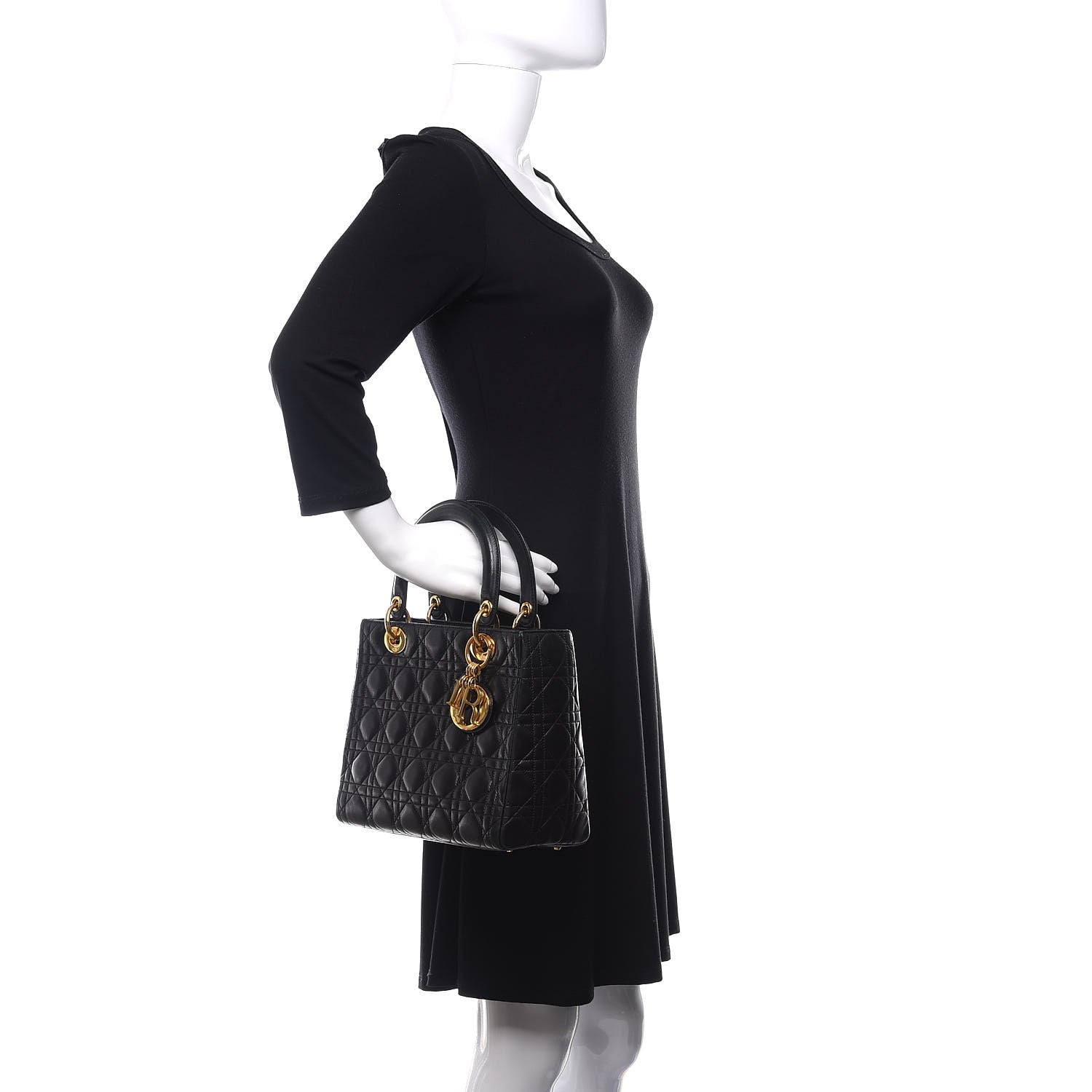 Christian Dior Lambskin Cannage Medium Lady Dior Black 2 of 10
