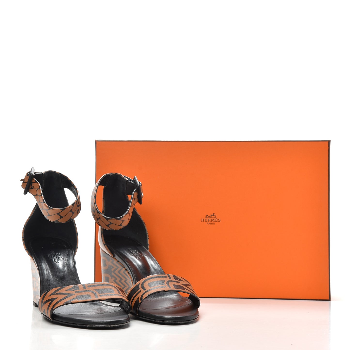 Calfskin Printed Acapulco Wedge Sandals 37 Black Naturel