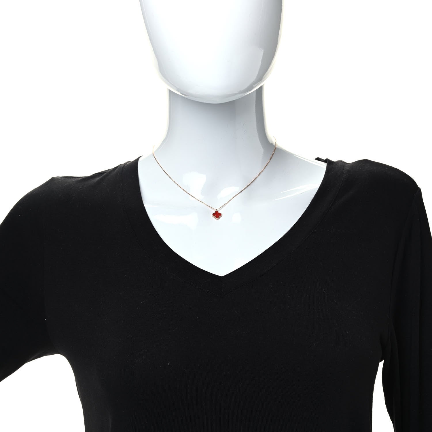 Van Cleef & Arpels 18K Rose Gold Carnelian Sweet Alhambra Pendant Necklace 2 of 6