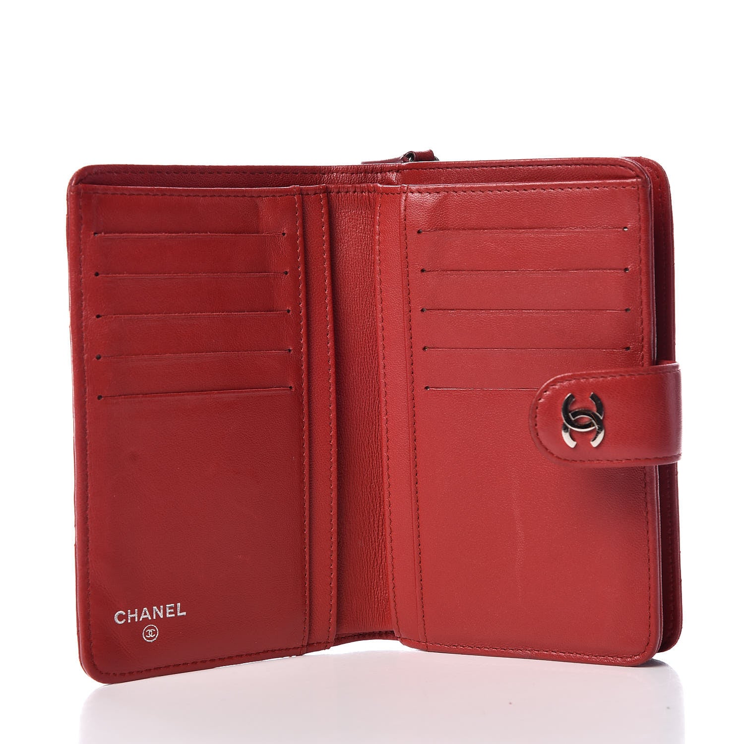 Chanel Lambskin Quilted Zipped Pocket Wallet Red 7 of 15