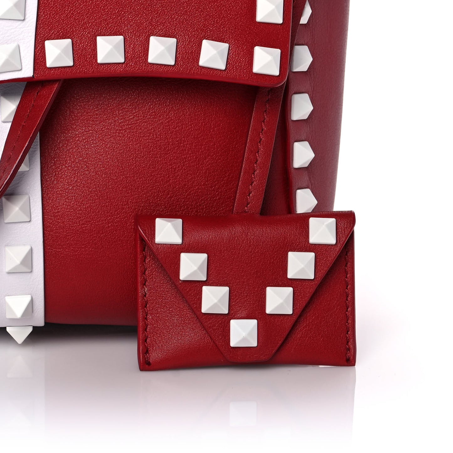 Vitello Colorblock Free Rockstud Top Handle Shoulder Bag Rosso Valentino White