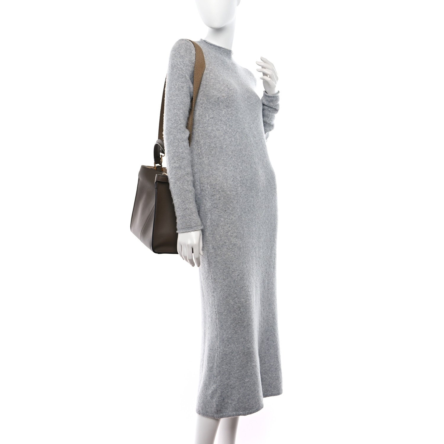 Fendi Vitello Seta Glazed Fabric FF 1974 Medium Peekaboo X-Lite Maya Mogano Panna 2 of 8