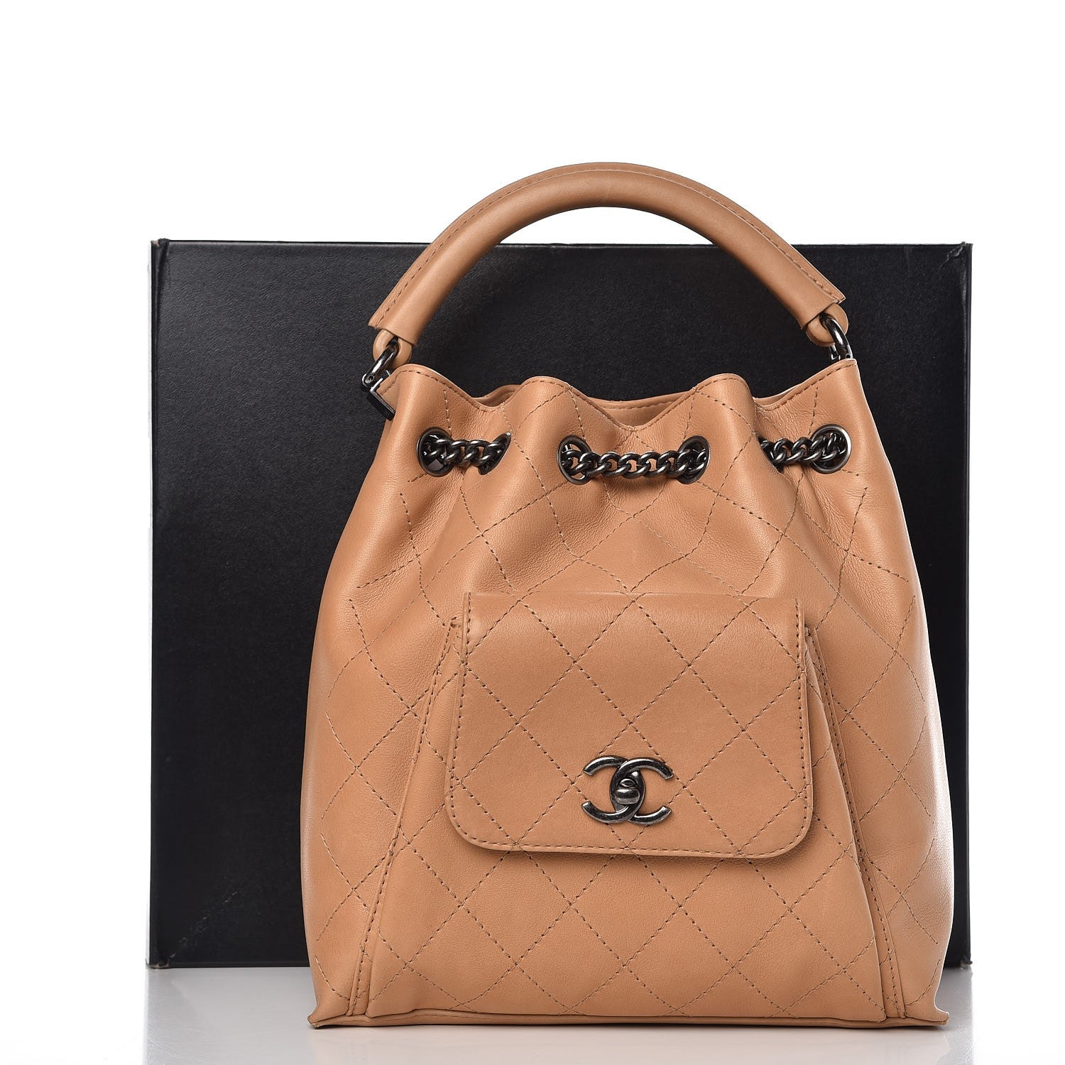 Chanel Calfskin Stitched Medium Urban Luxury Drawstring Backpack Beige 11 of 11