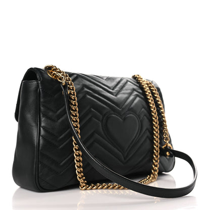 Gucci Calfskin Matelasse Medium GG Marmont Shoulder Bag Black 3 of 9