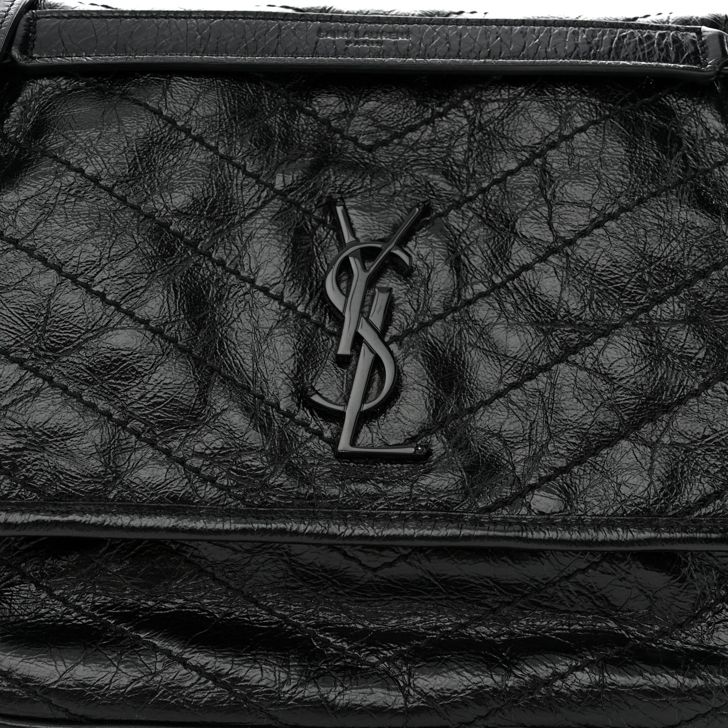 Crinkled Calfskin Matelasse Monogram Medium Niki Chain Satchel Black