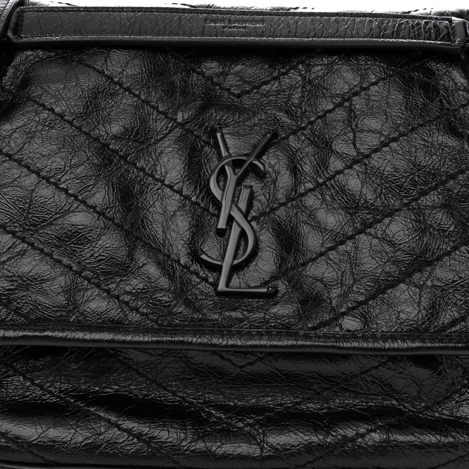 Saint Laurent Crinkled Calfskin Matelasse Monogram Medium Niki Chain Satchel Black 8 of 10